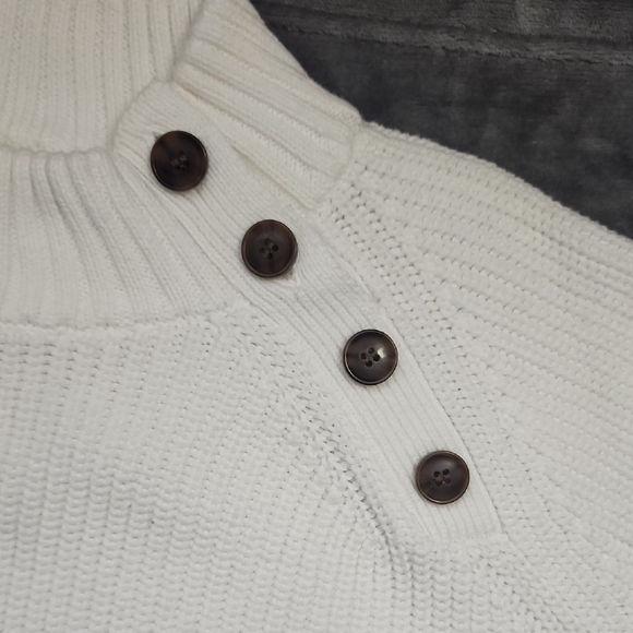 J. Crew White And Navy Stripe Cotton Sweater with Tortoise Buttons - Picture 6 of 7